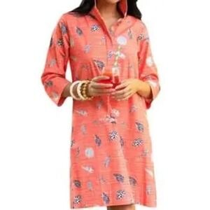 Holly Shae Design Coral Orange Seashell Print Cotton Tunic Dress Plus Size